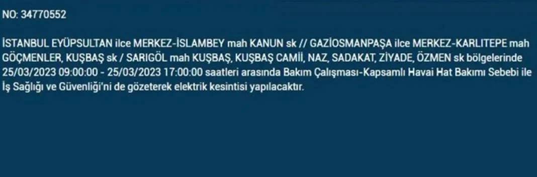 İstanbullular dikkat! Bugün elektrikler kesilecek 15